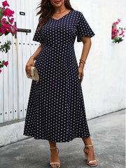 Plus Size Polka Dot Print V-neck Dress