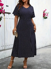 Plus Size Polka Dot Print V-neck Dress