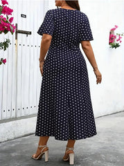 Plus Size Polka Dot Print V-neck Dress