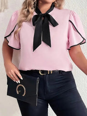 Plus Size Colorblock Lace-Up Shirt