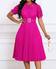 Plus Size Lace Paneled Pleated Dress