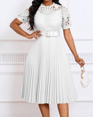 Plus Size Lace Paneled Pleated Dress
