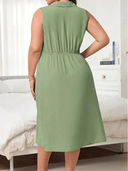 Plus Size Solid Color Pleated Tank Dress