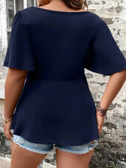 Plus Size Square Collar Floral Lace Shirt