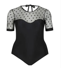 Mesh Polkadot Short Sleeve Swimwear