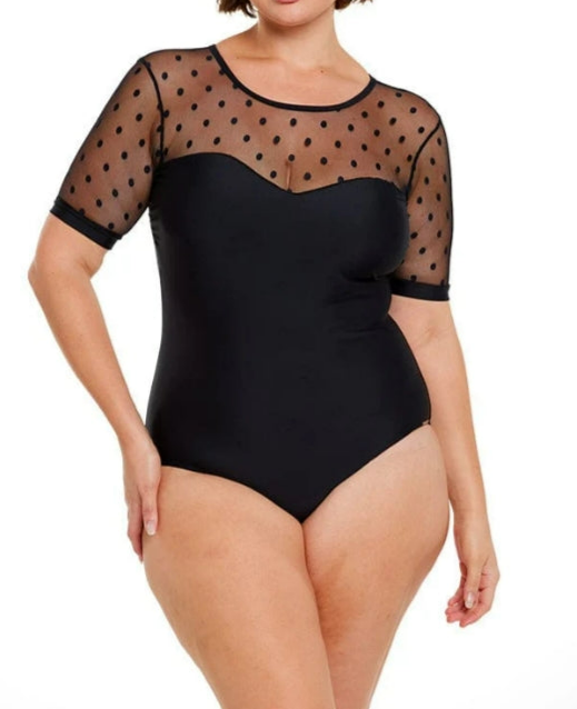 Mesh Polkadot Short Sleeve Swimwear