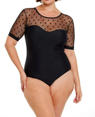 Mesh Polkadot Short Sleeve Swimwear