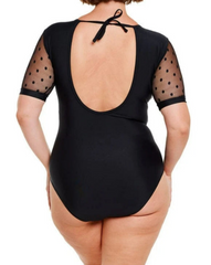 Mesh Polkadot Short Sleeve Swimwear