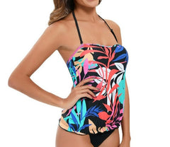 Printed Suspender Sexy Backless Triangle Swimsuit