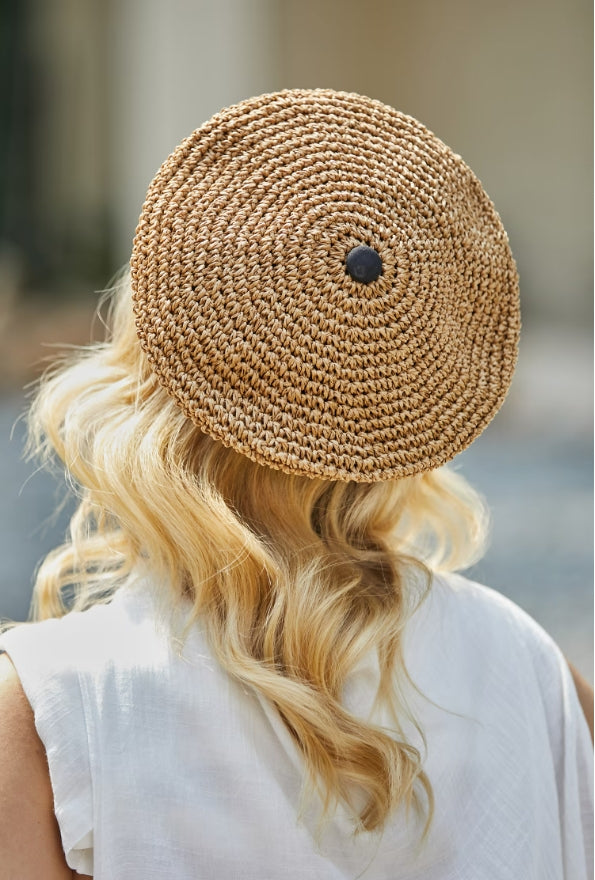 Black & Straw Colorblock Pageboy Hat