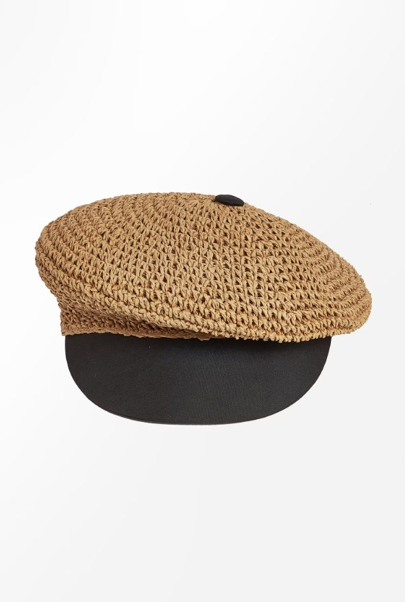 Black & Straw Colorblock Pageboy Hat