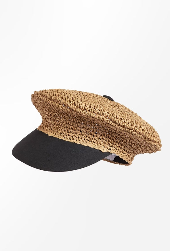Black & Straw Colorblock Pageboy Hat