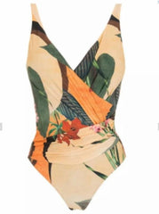 2 Piece Cover Up Vintage Floral Green One Piece Swimsuit