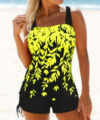 Sexy Split Skirt With Leaf Print Tankini