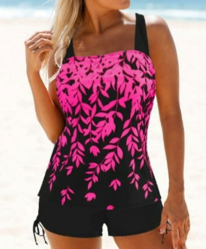 Sexy Split Skirt With Leaf Print Tankini