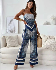 🌸Up to 80% off🔥 Unique Printed Sling Backless Strappy Top and Elastic Waisted Loose Pants Set