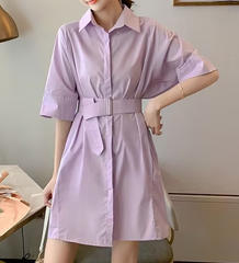 Purple Puff Sleeve Bubble Hem Mini Dress