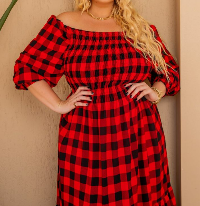 One Shoulder Plaid Plus Size Dress