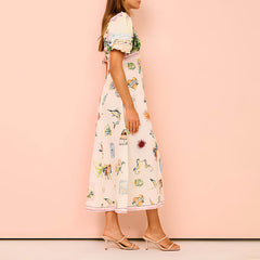 Sunset Printed Bubble Sleeve Dress