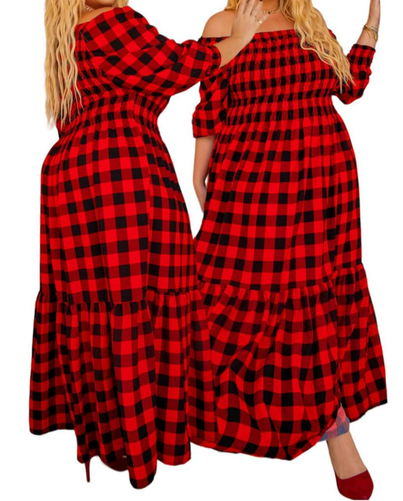 One Shoulder Plaid Plus Size Dress