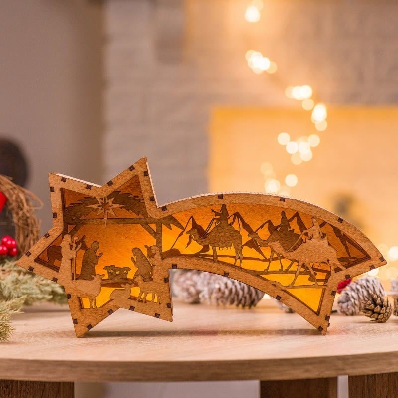 LED Wooden Nativity Scene Star Lamp