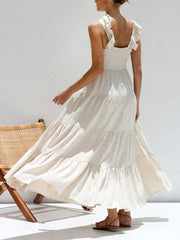 V-neck ruffled suspender holiday maxi dress