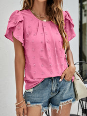 Round Neck Tulip Sleeve Jacquard T-Shirt