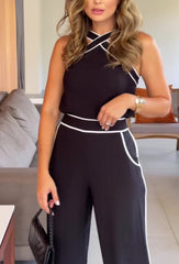 Cross-neck Contrasting Wide-leg Neck Set