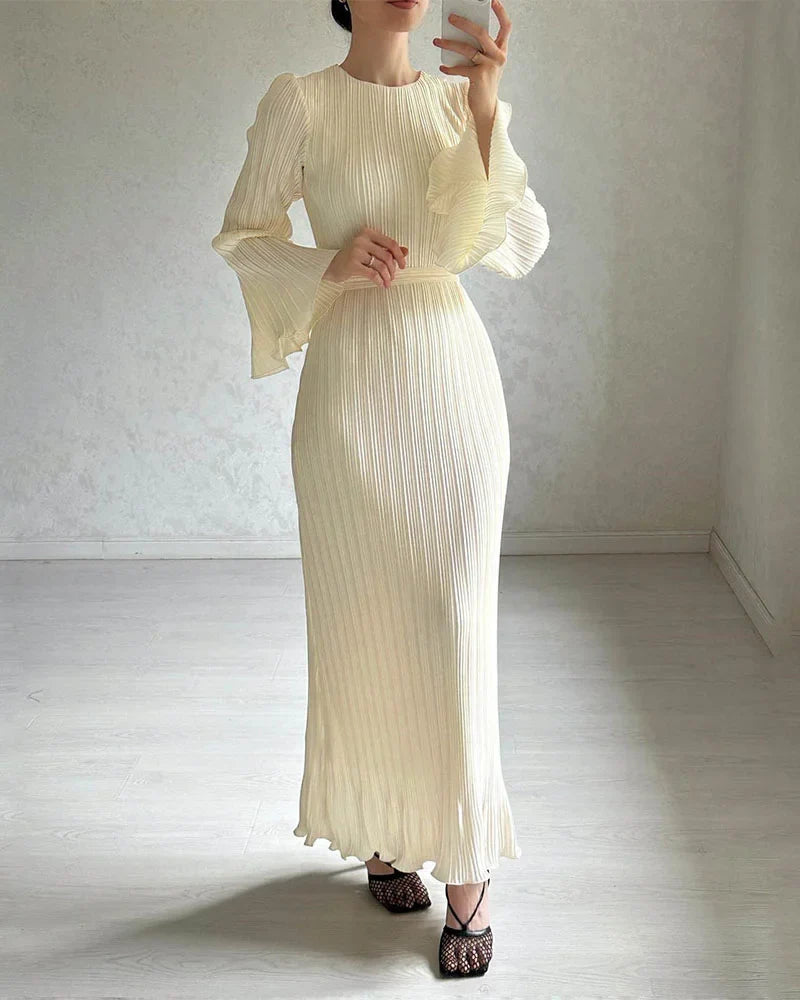🌸Up to 50% off🔥 Elegant Pleated Trumpet Sleeve Midi Dress