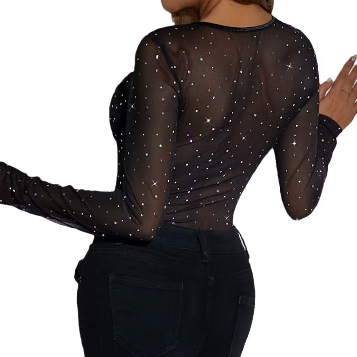 Diamond-patterned Sheer Bodysuit