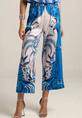 SILKY PANTS "DAMASK" WHITE/BLUE