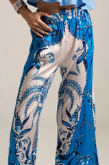 SILKY PANTS "DAMASK" WHITE/BLUE