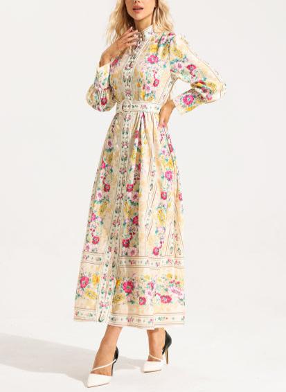 Pleated Floral-print Midi Dress