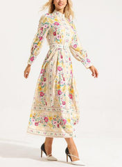 Pleated Floral-print Midi Dress
