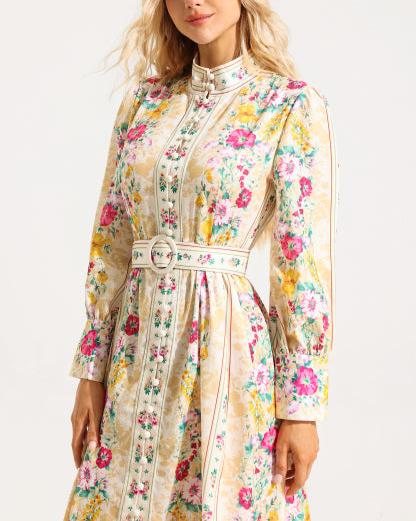 Pleated Floral-print Midi Dress