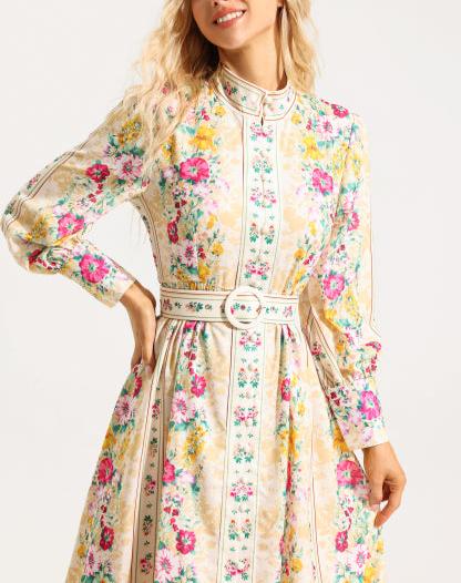 Pleated Floral-print Midi Dress