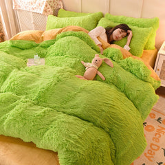 2/3/4Pcs Solid Long Hair King Duvet Cover Set Winte Grey Fannel Fleece Bedding 200*230cm Bedclothes