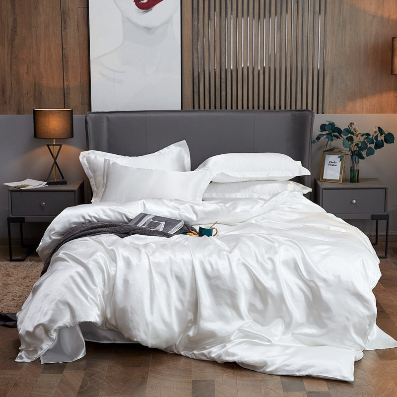 Satin Rayon Bedding Set High Quality Solid Color Bed Cover Set Single Double Twin King Size Duvet Cover Set
