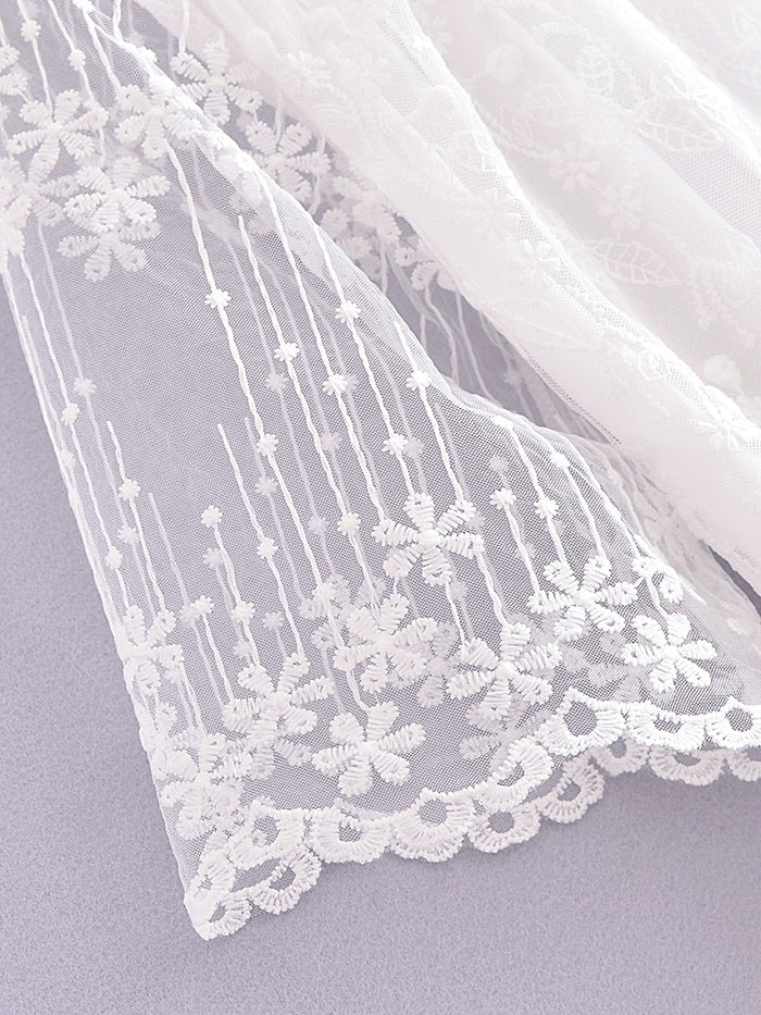 White Lace V-Neck High-Low Maxi Dress
