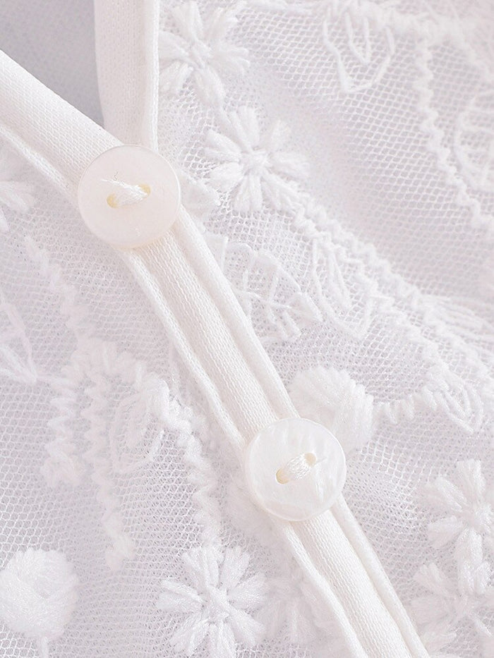 White Lace V-Neck High-Low Maxi Dress