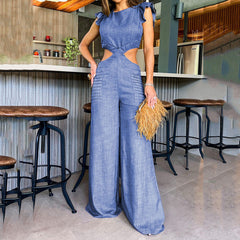 Crew neck ruffled jumpsuit