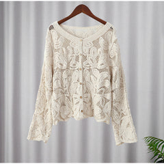 Knitted Hollow Long-sleeved Top