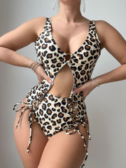 Leopard Print Ruffle Sleeve One-piece Swimwear