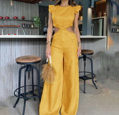 Crew neck ruffled jumpsuit