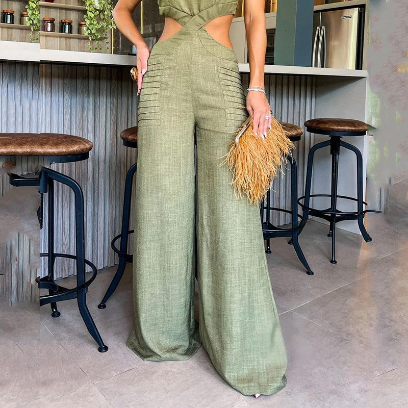 Crew neck ruffled jumpsuit