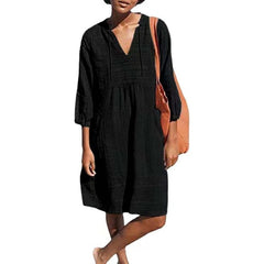 Jacquard Cotton and Linen Loose Pocket Dress