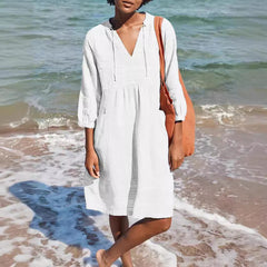 Jacquard Cotton and Linen Loose Pocket Dress