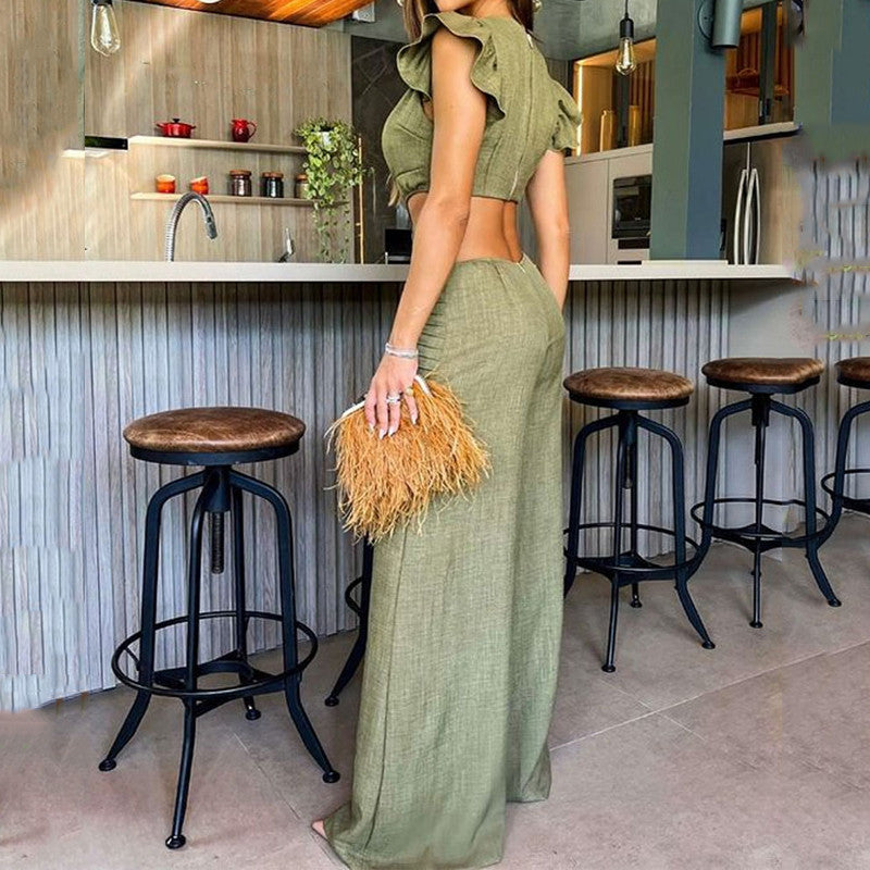 Crew neck ruffled jumpsuit