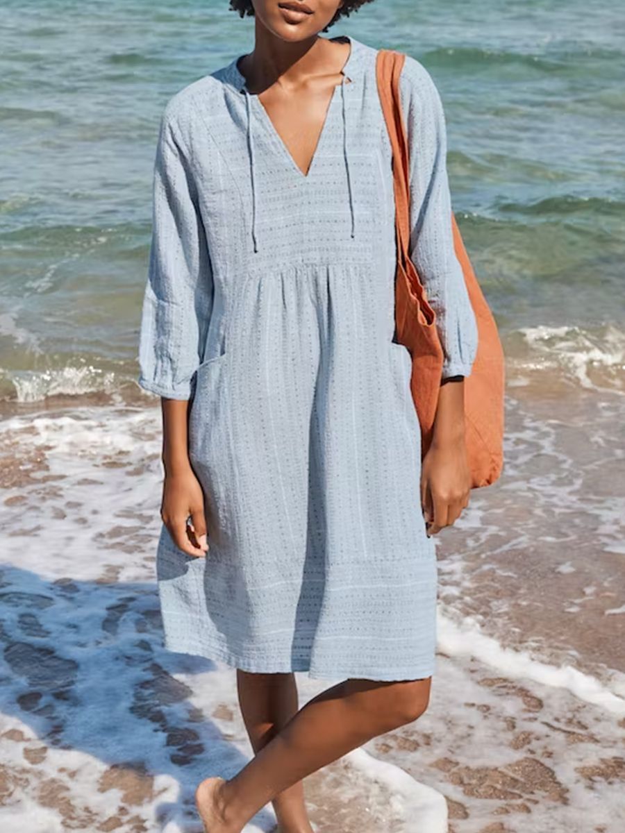 Jacquard Cotton and Linen Loose Pocket Dress