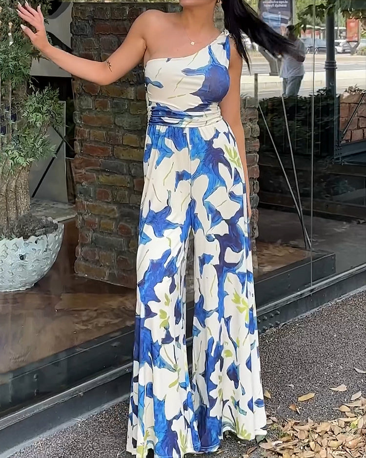 ONE-SHOULDER PRINTED STRAIGHT JUMPSUIT